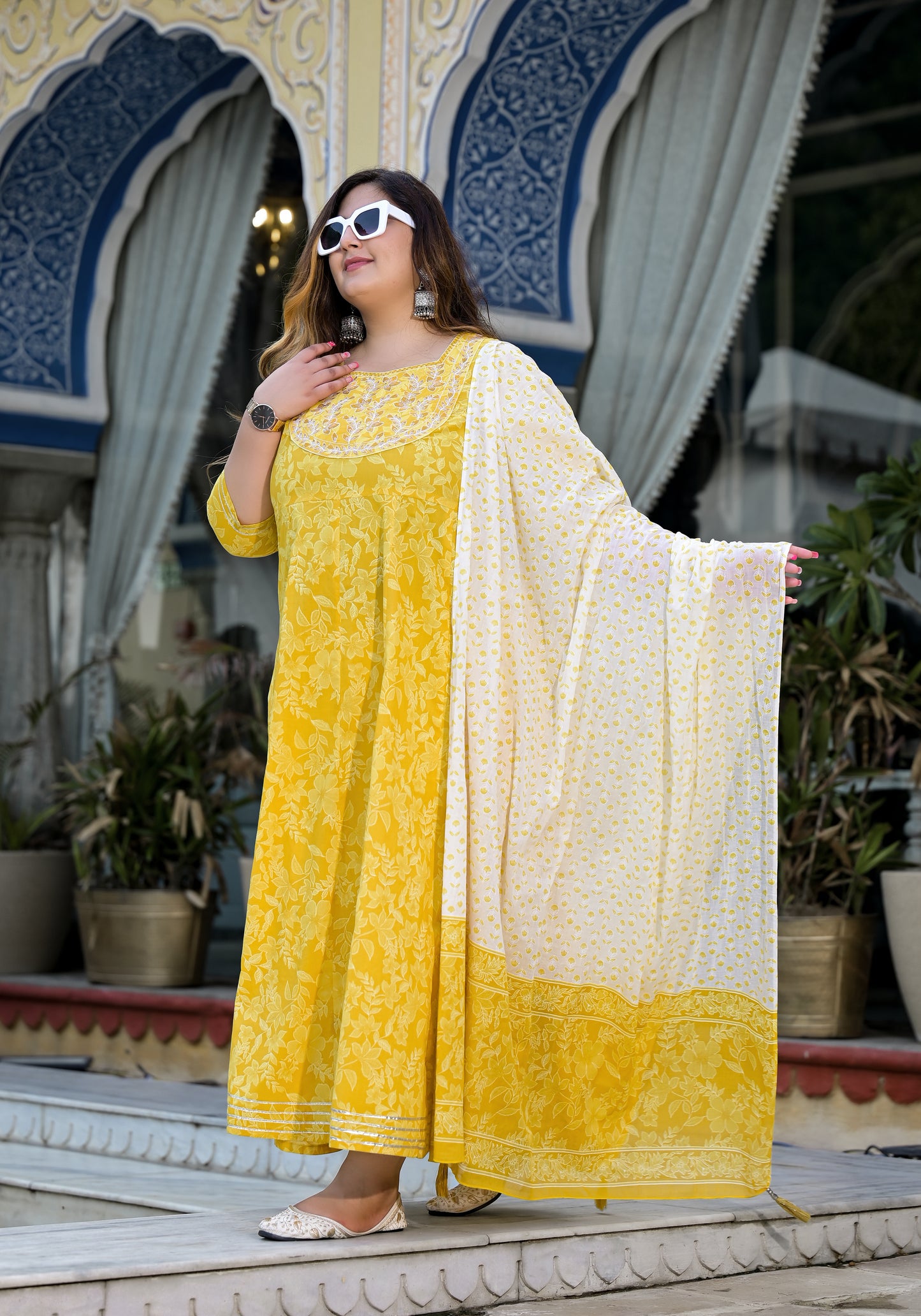 Yellow Anarkali Kurta Dupatta Set