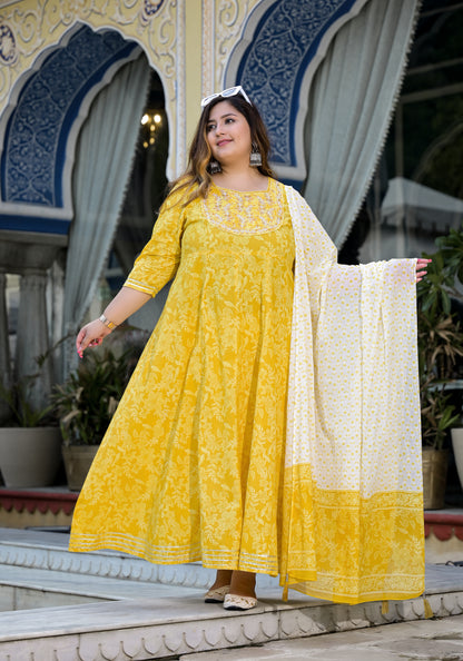 Yellow Anarkali Kurta Dupatta Set