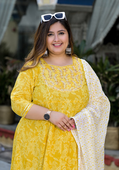 Yellow Anarkali Kurta Dupatta Set