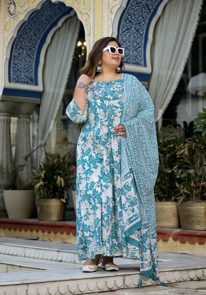 Blue Anarkali Kurta Dupatta Set