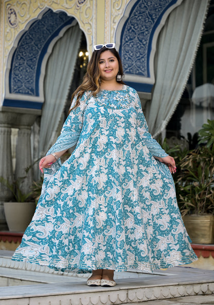 Blue Anarkali Kurta Dupatta Set