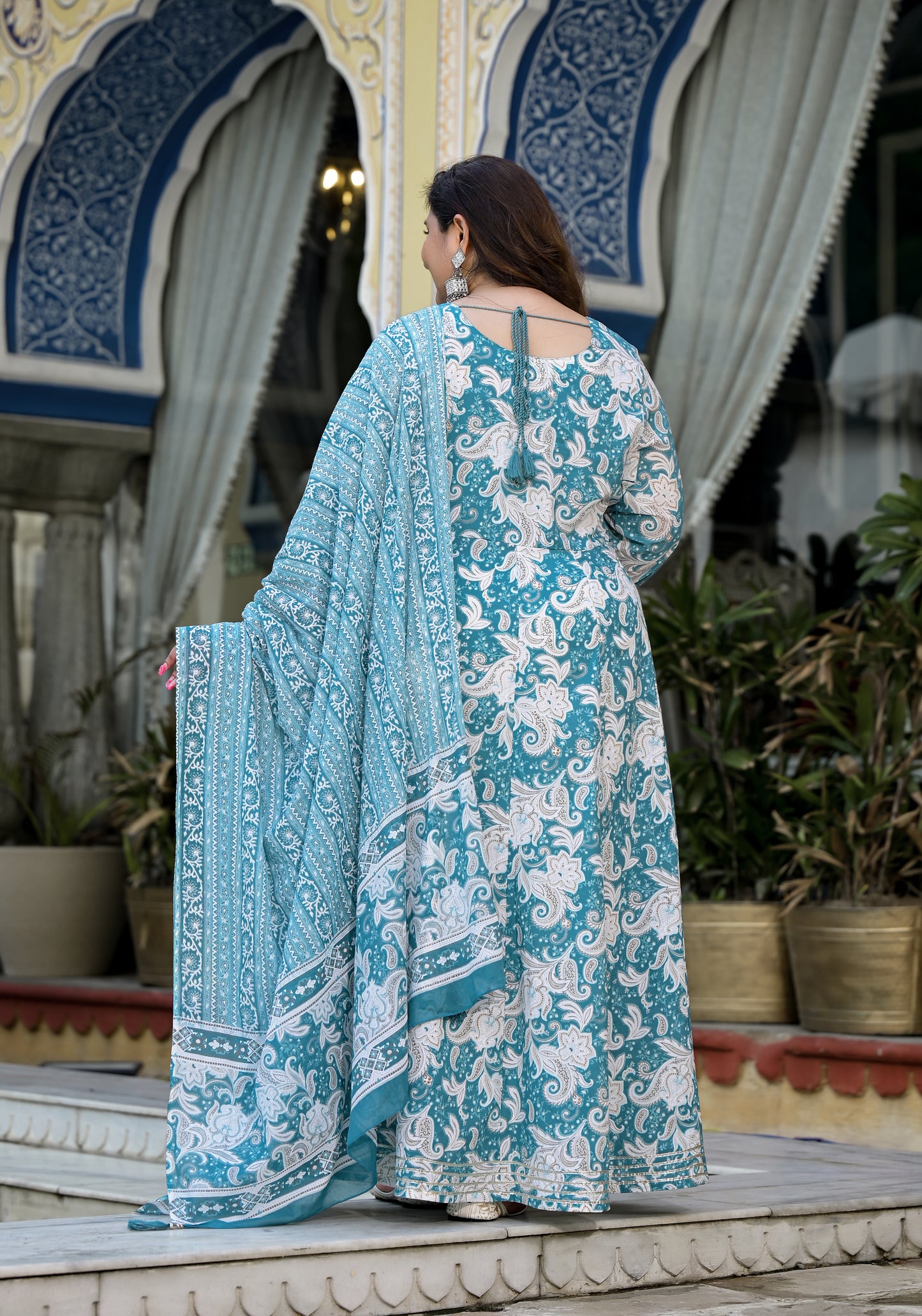 Blue Anarkali Kurta Dupatta Set