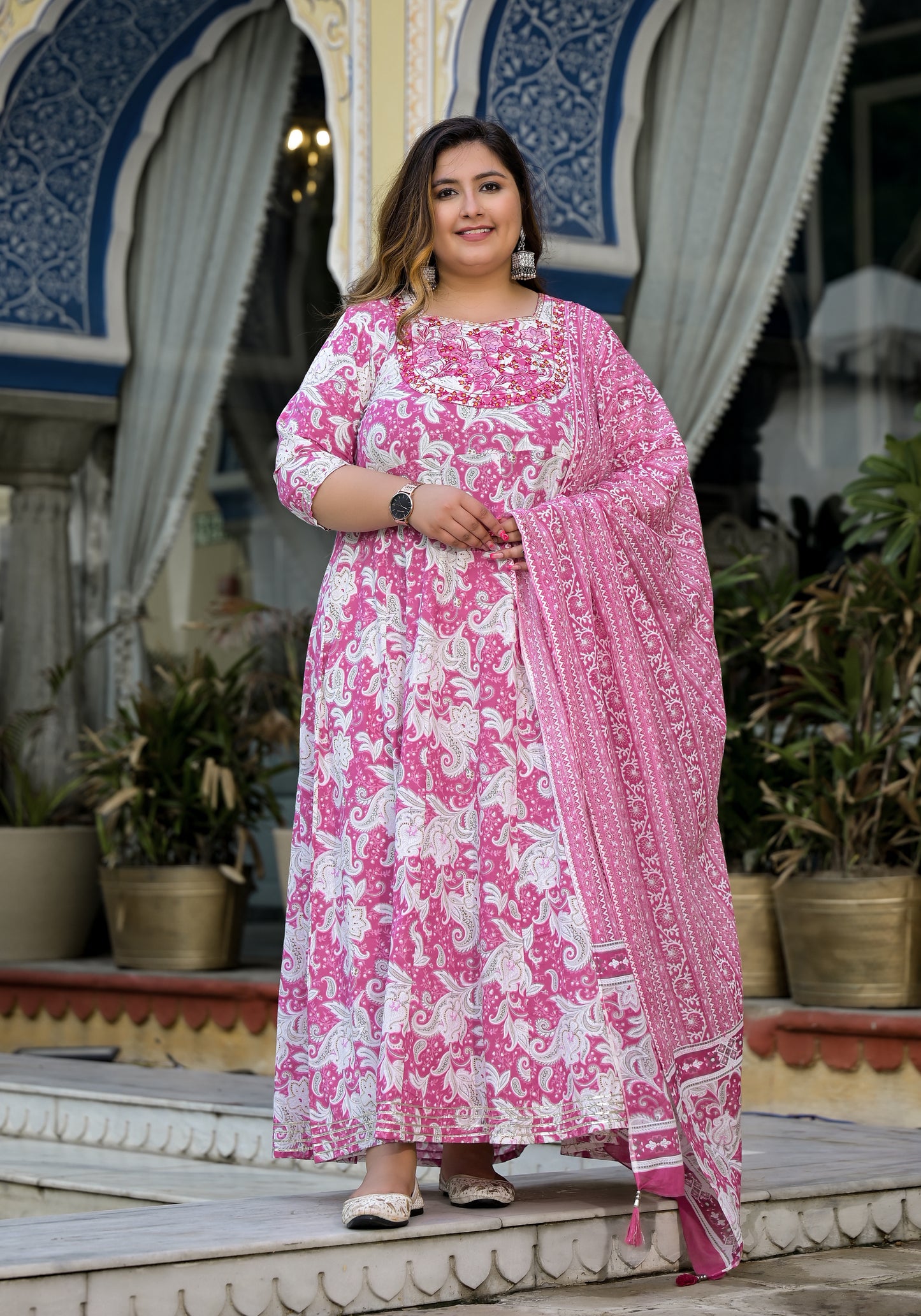 Pink Anarkali Kurta Dupatta Set