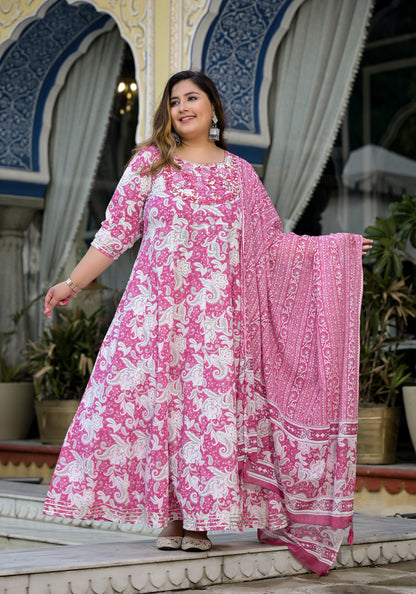 Pink Anarkali Kurta Dupatta Set