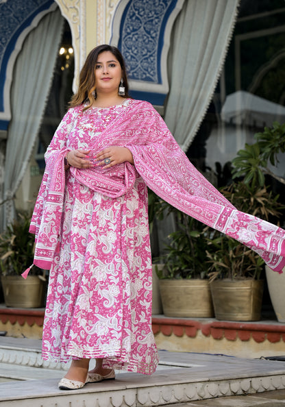 Pink Anarkali Kurta Dupatta Set