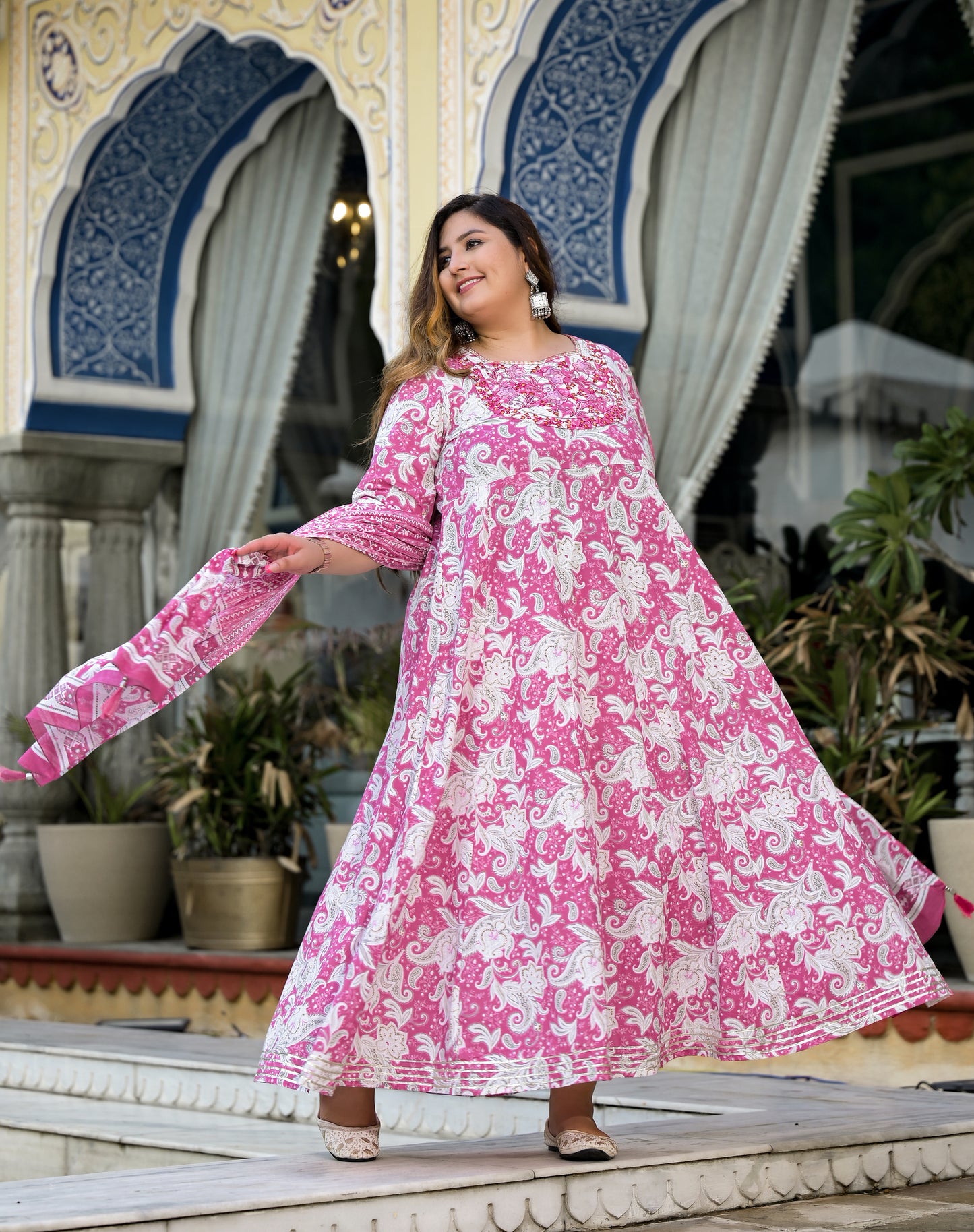 Pink Anarkali Kurta Dupatta Set