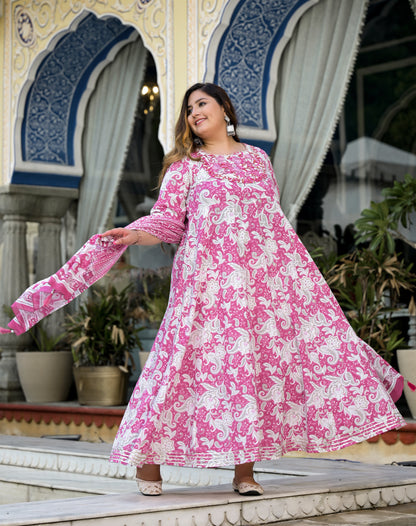 Pink Anarkali Kurta Dupatta Set