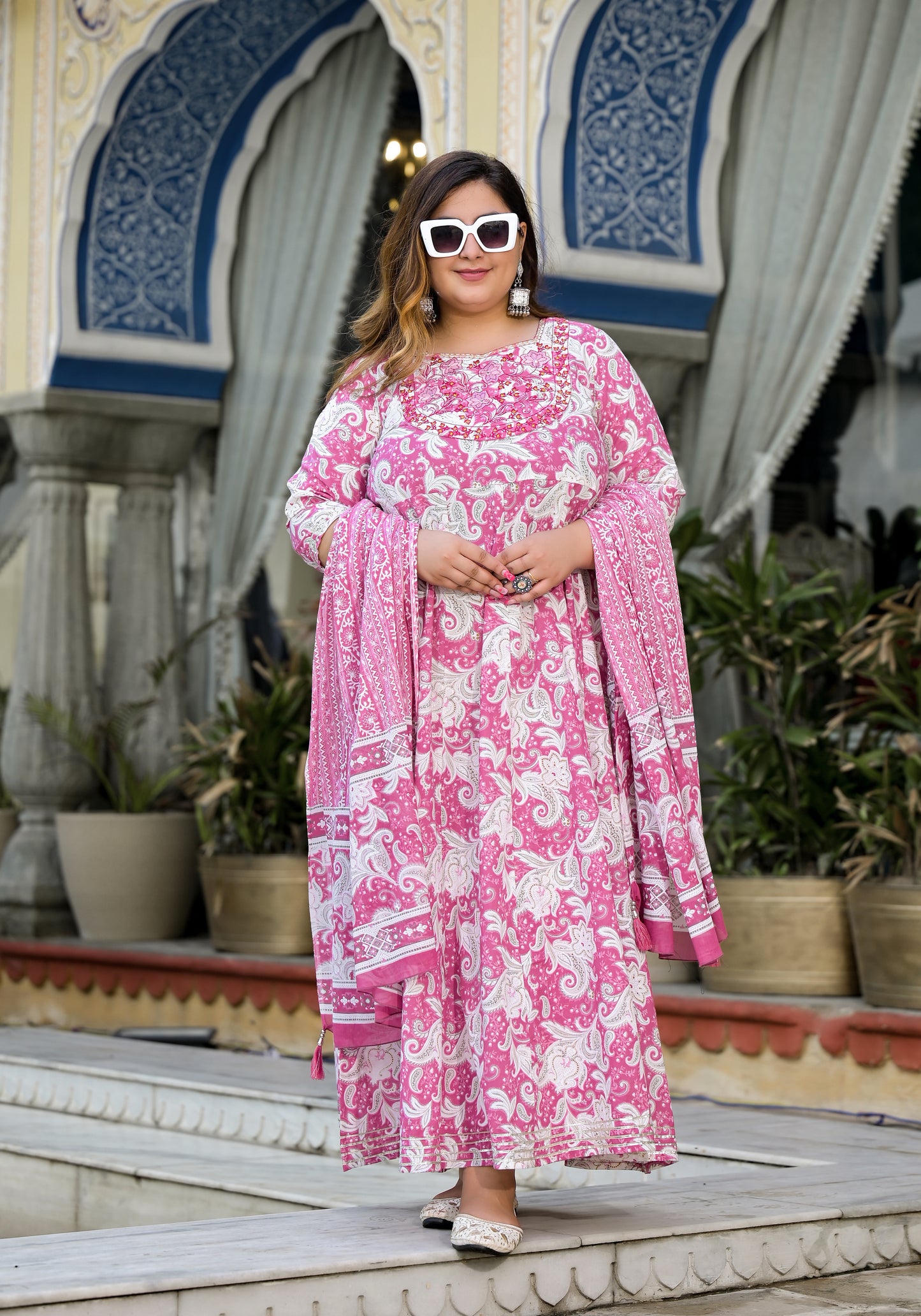 Pink Anarkali Kurta Dupatta Set