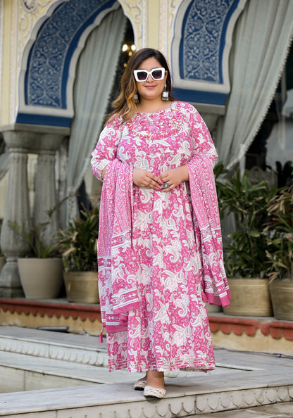 Pink Anarkali Kurta Dupatta Set