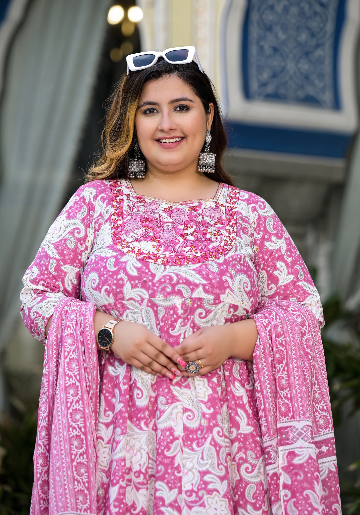 Pink Anarkali Kurta Dupatta Set