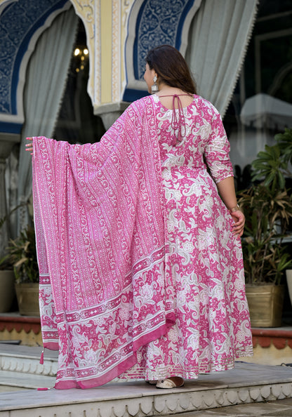 Pink Anarkali Kurta Dupatta Set