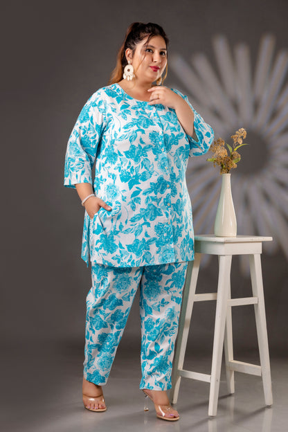 Sky Blue Floral Print Co-Ord Set