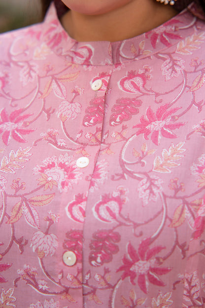 Rose Pink Pure Cotton 'A' Line Kurta