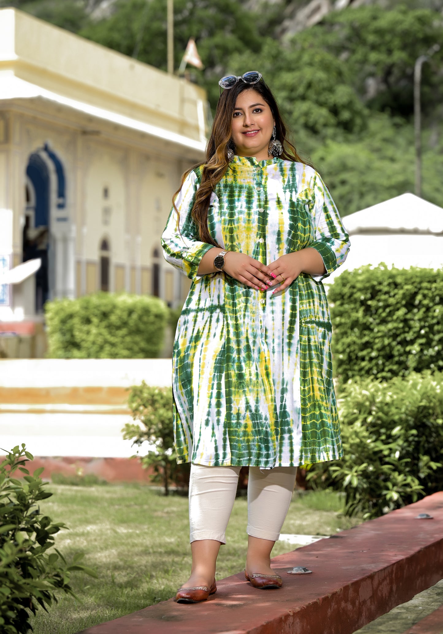 Green Tie-Dye Front Slit 'A' Line Kurta