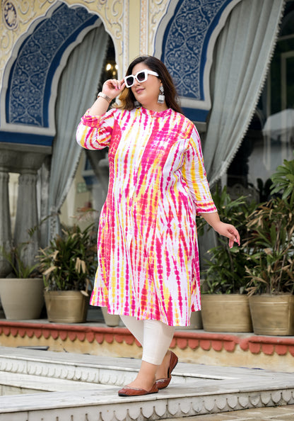 Pink Yellow Tie-Dye Front Slit 'A' Line Kurta