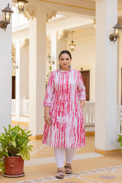 Pink Front Slit Princess Cut 'A' Line Kurta