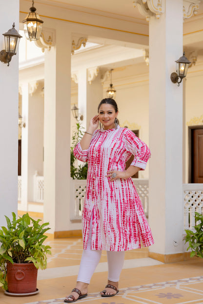 Pink Front Slit Princess Cut 'A' Line Kurta