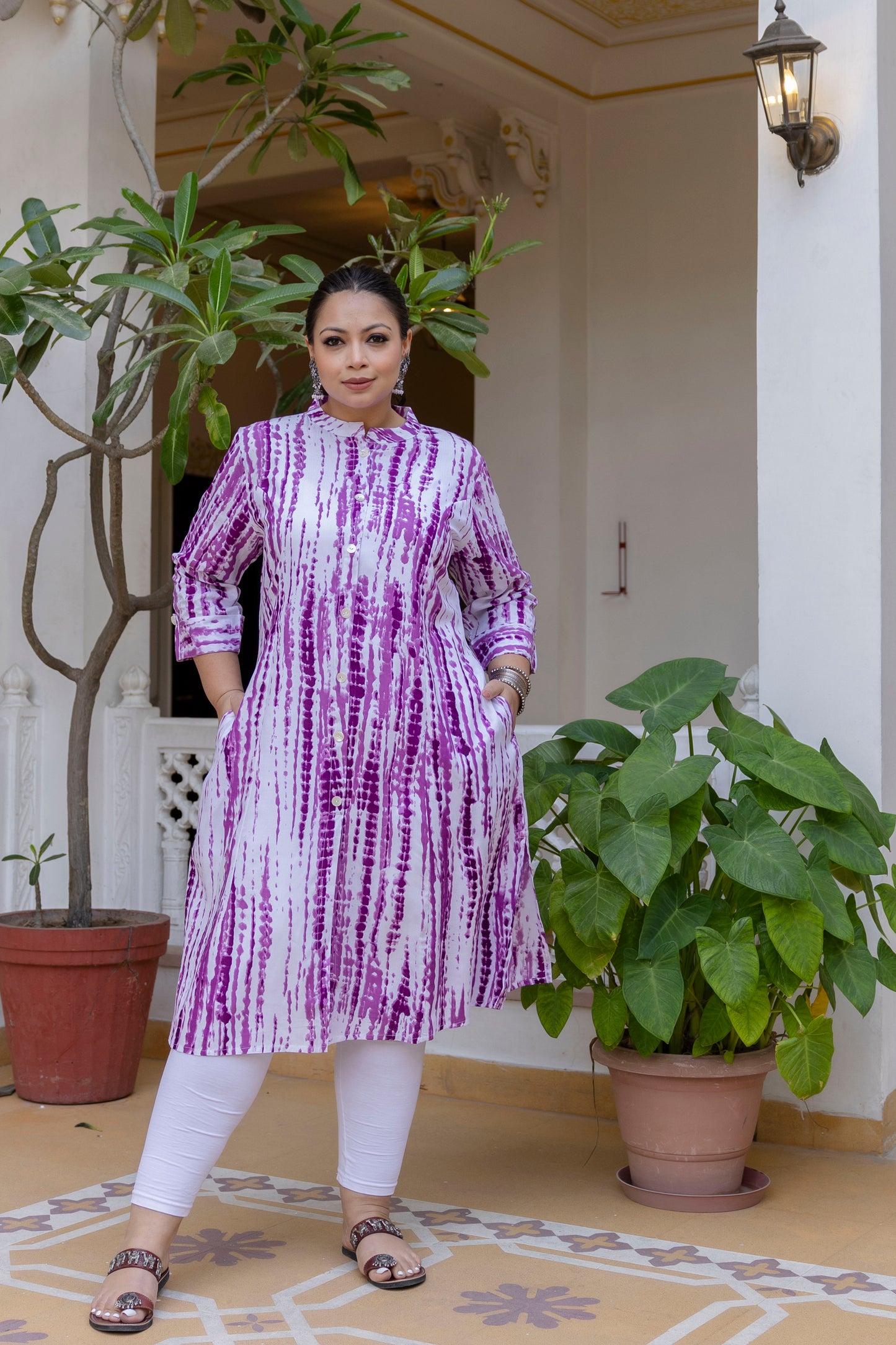 Purple Front Slit Princess Cut 'A' Line Kurta