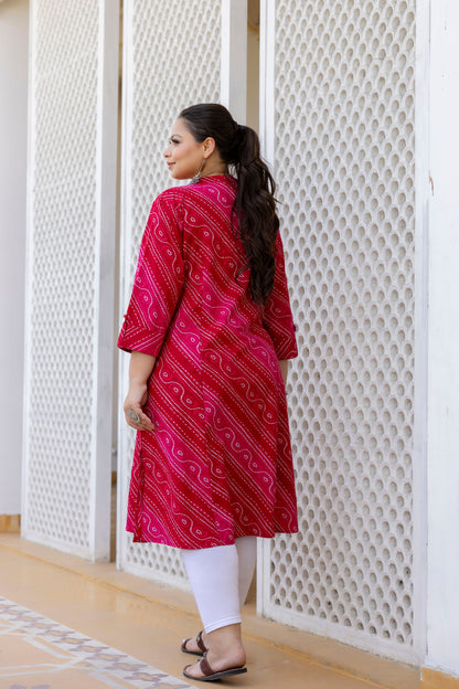 Pink Front Slit Lehriya A Line Kurta