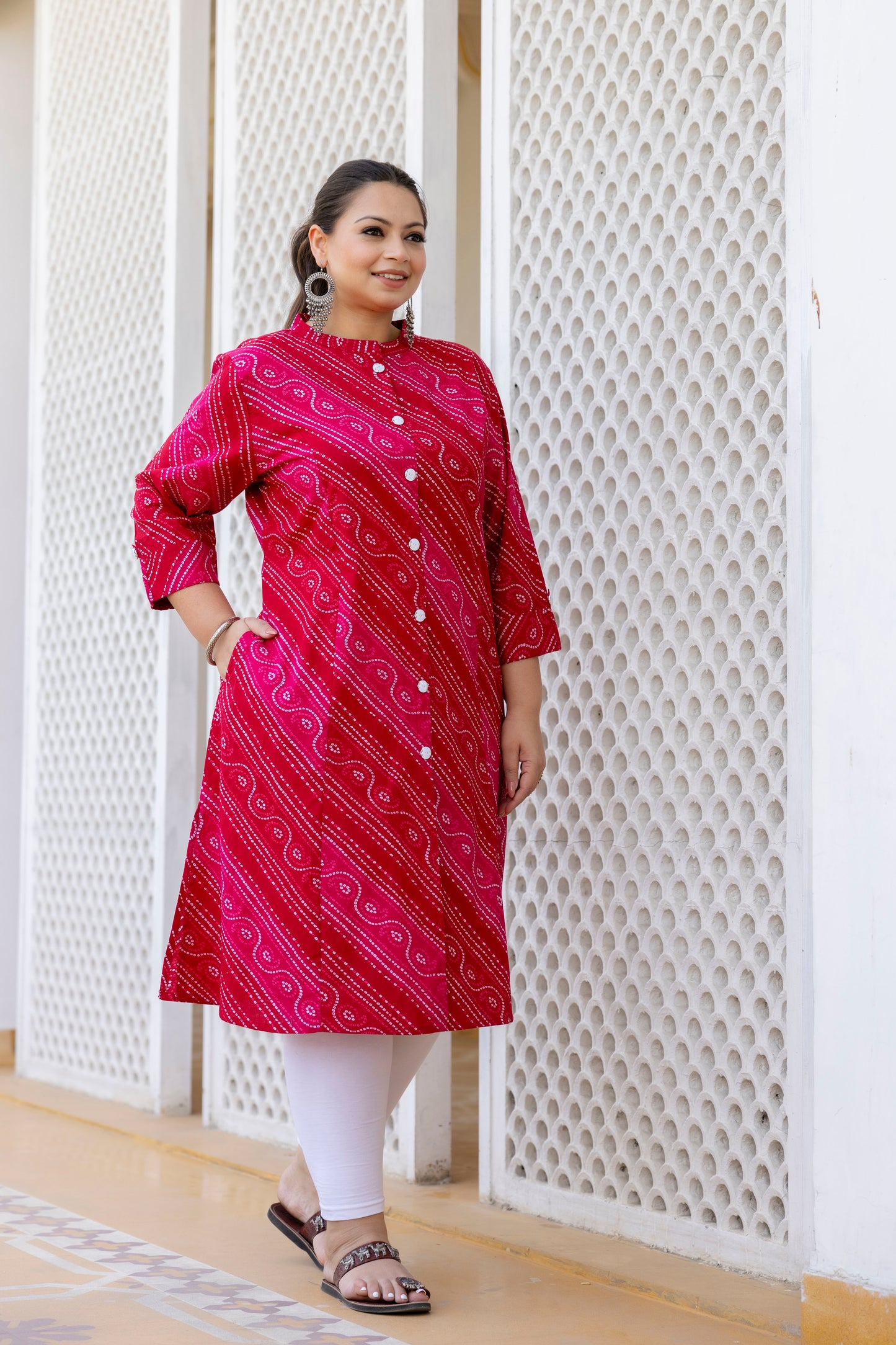 Pink Front Slit Lehriya A Line Kurta