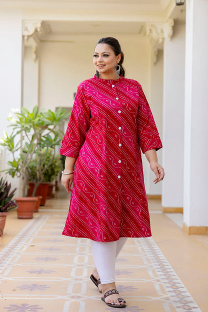 Pink Front Slit Lehriya A Line Kurta