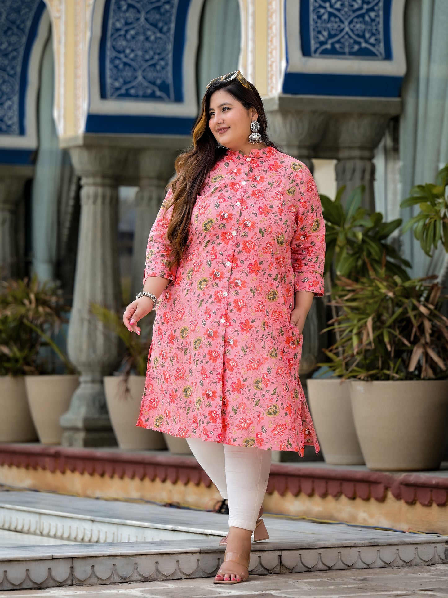 Pink Front Slit Princess Cut 'A' Line Kurta