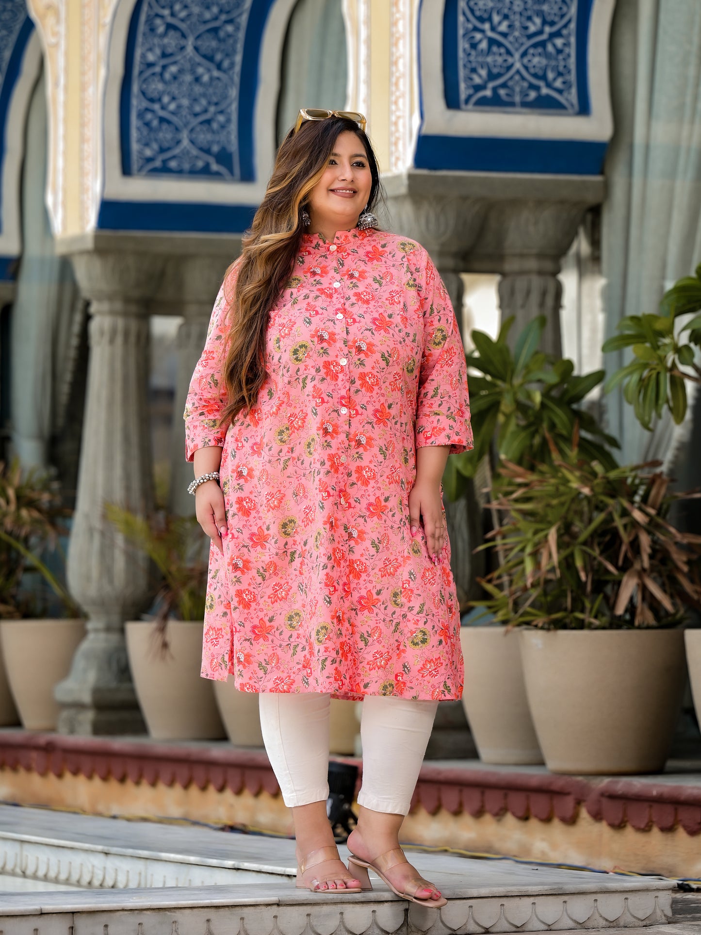 Pink Front Slit Princess Cut 'A' Line Kurta