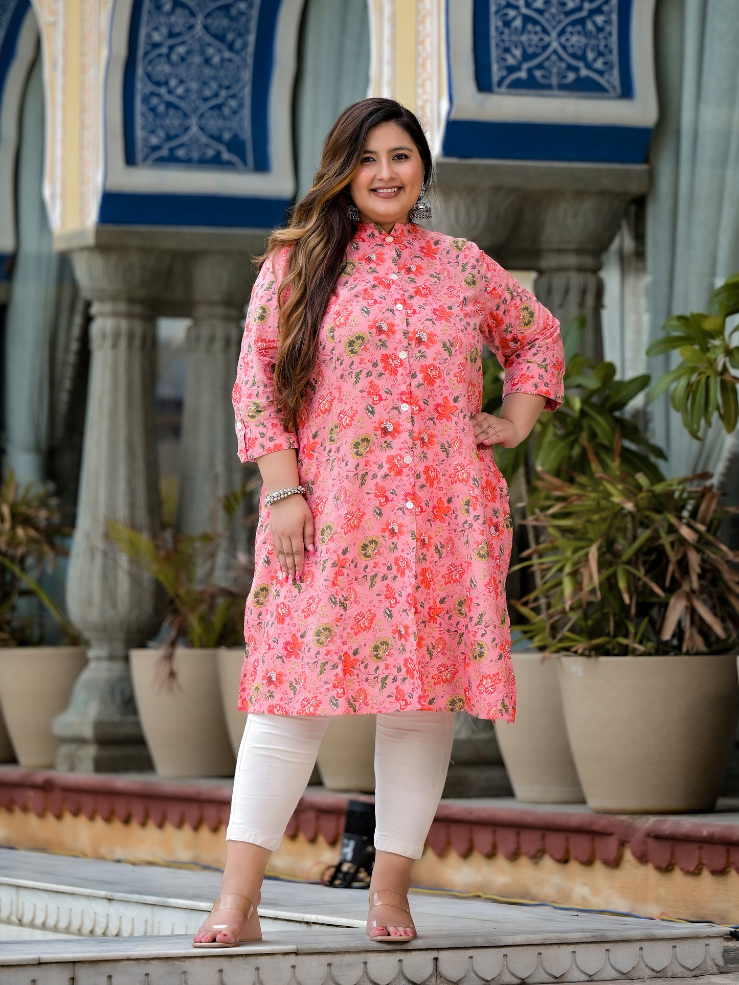 Pink Front Slit Princess Cut 'A' Line Kurta