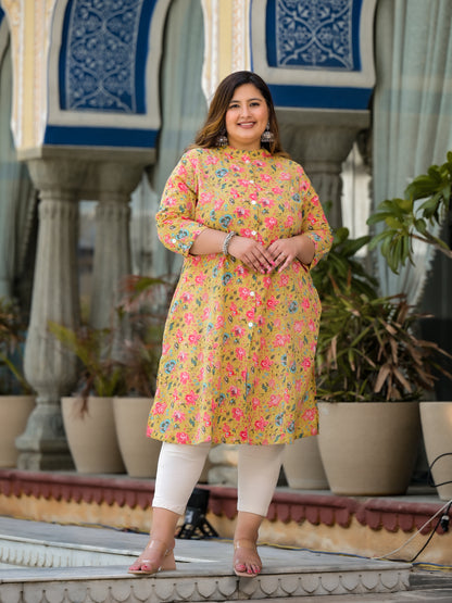 Yellow Front Slit 'A' Line Kurta