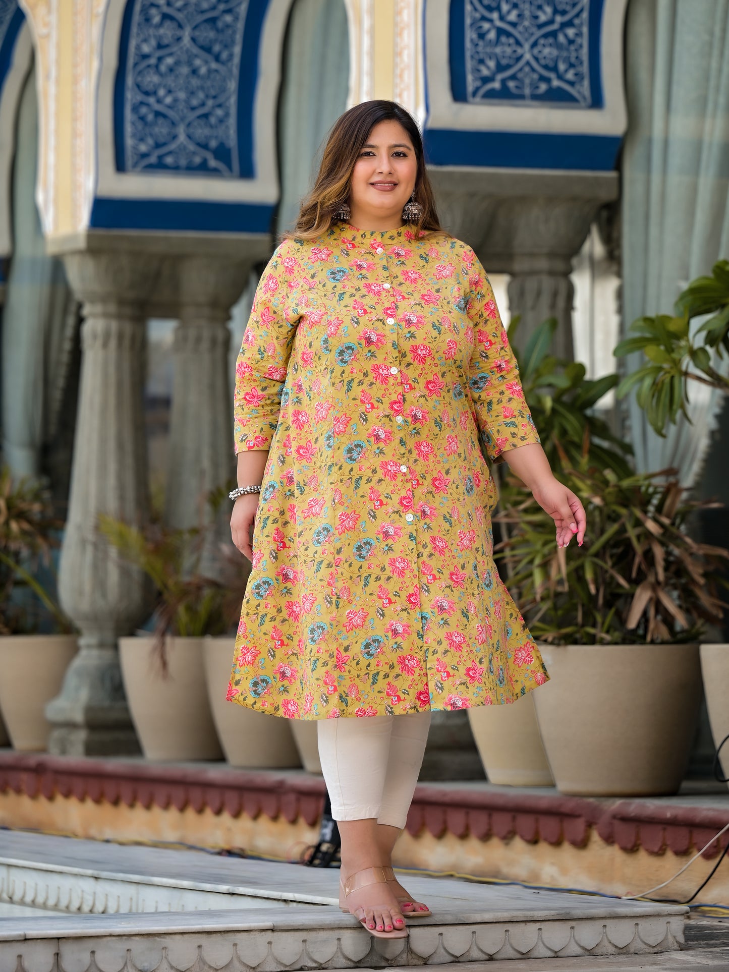 Yellow Front Slit 'A' Line Kurta