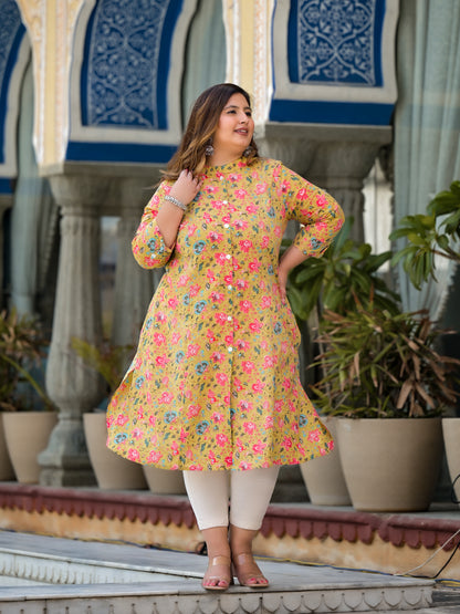 Yellow Front Slit 'A' Line Kurta