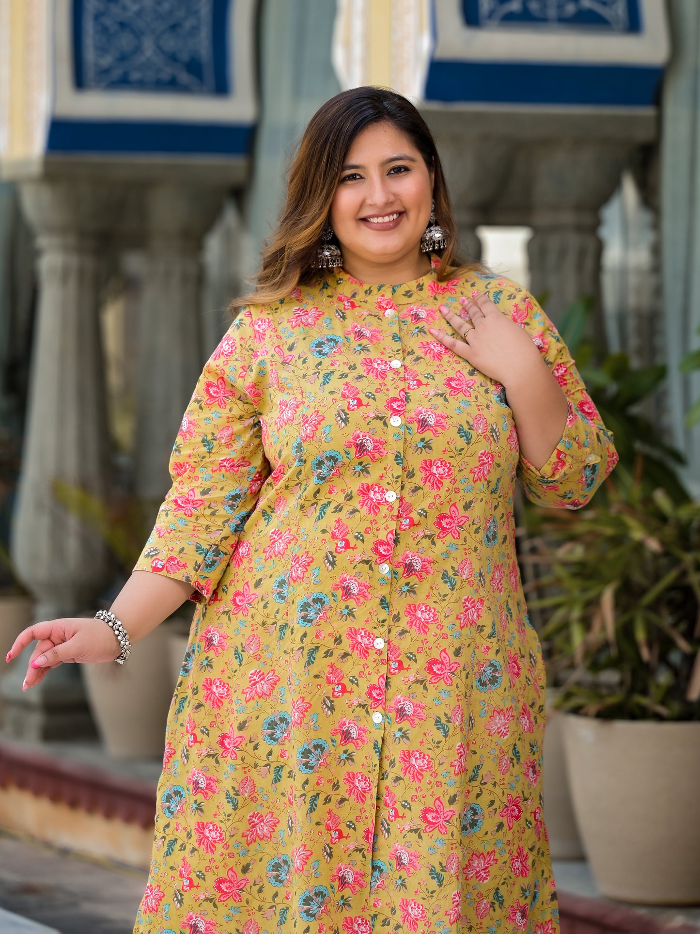 Yellow Front Slit 'A' Line Kurta