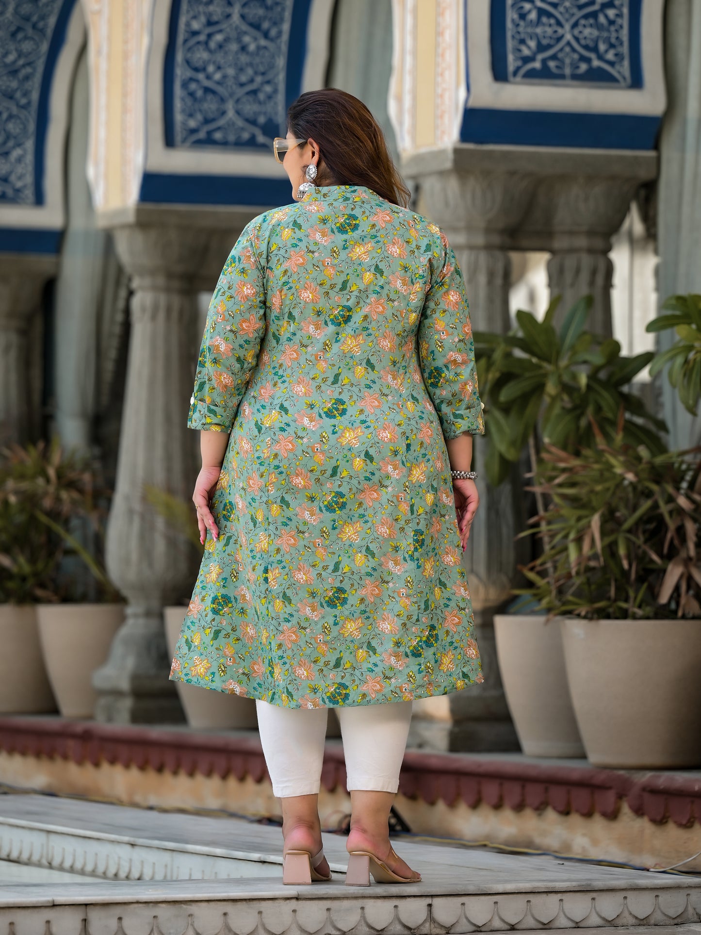 Green Front Slit Princess Cut 'A' Line Kurta