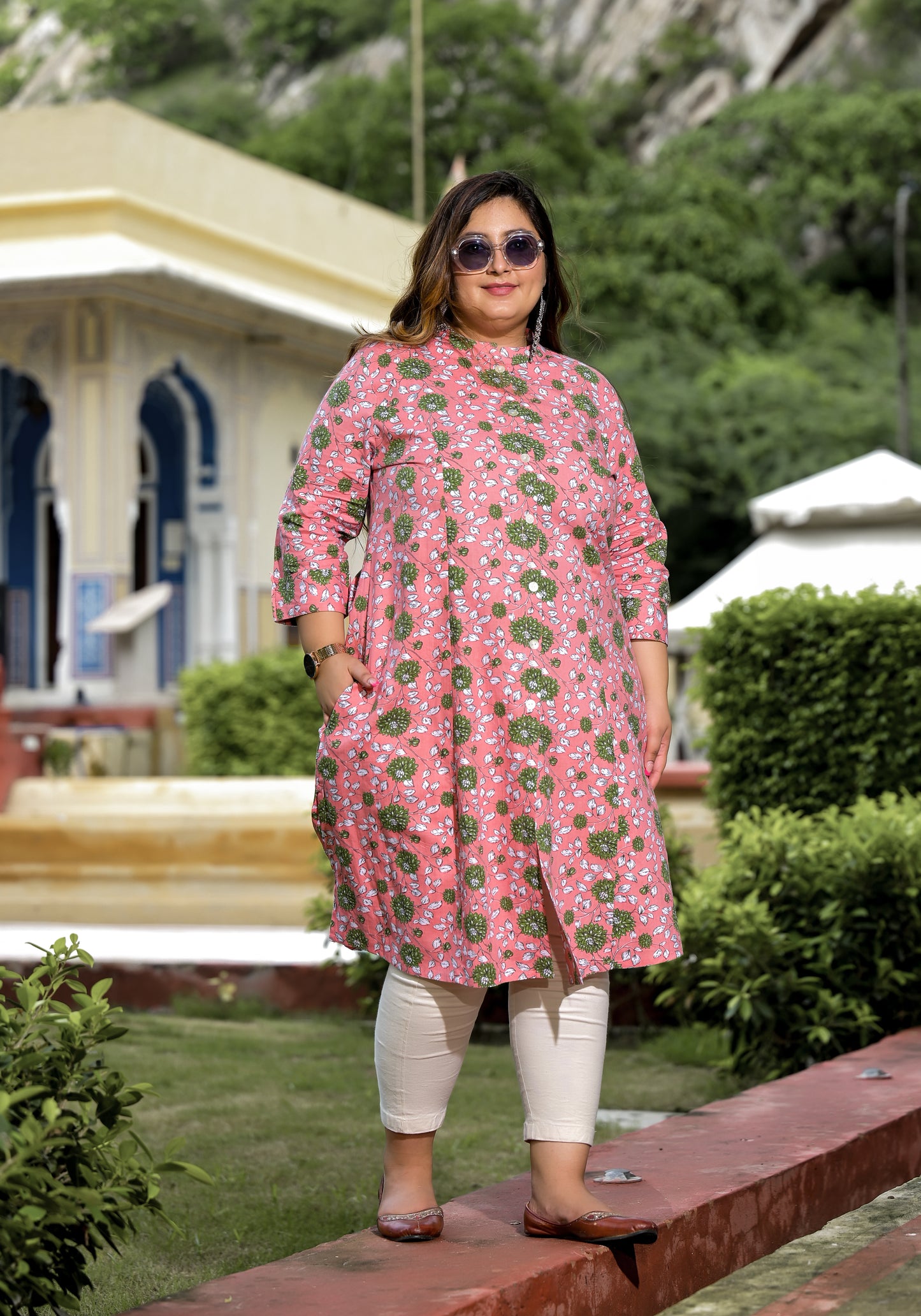 Pink Front Slit 'A' Line Kurta (Cotton)