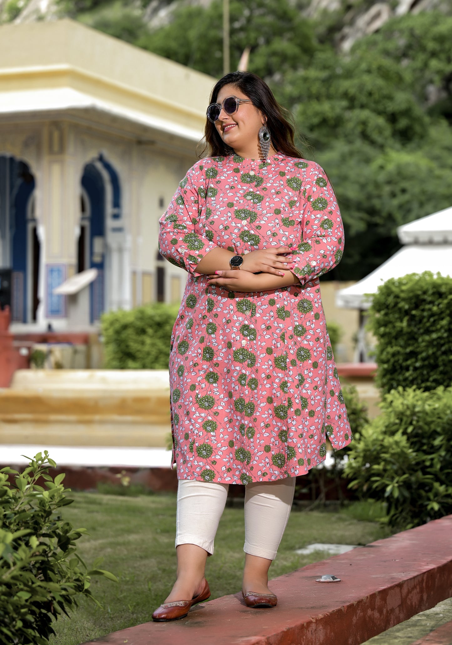 Pink Front Slit 'A' Line Kurta (Cotton)