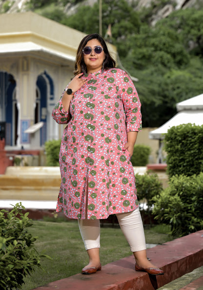 Pink Front Slit 'A' Line Kurta (Cotton)