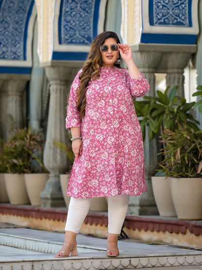 Pink Front Slit 'A' Line Kurta (Cotton)