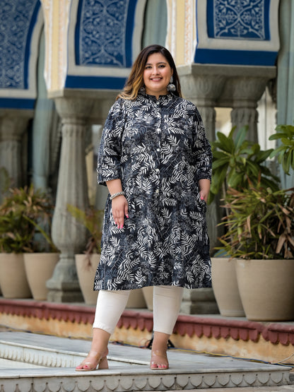 Black Front Slit 'A' Line Kurta