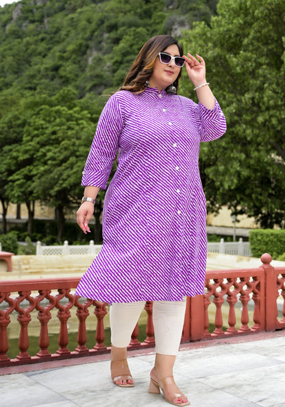 Purple Lehriya Front Slit 'A' Line Kurta (Cotton)