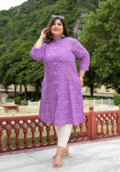 Purple Lehriya Front Slit 'A' Line Kurta (Cotton)