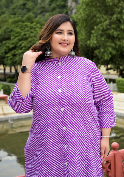 Purple Lehriya Front Slit 'A' Line Kurta (Cotton)