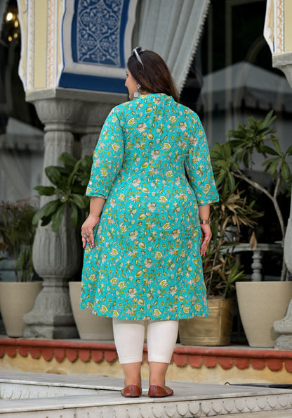 Sea Green Front Slit 'A' Line Kurta (Cotton)