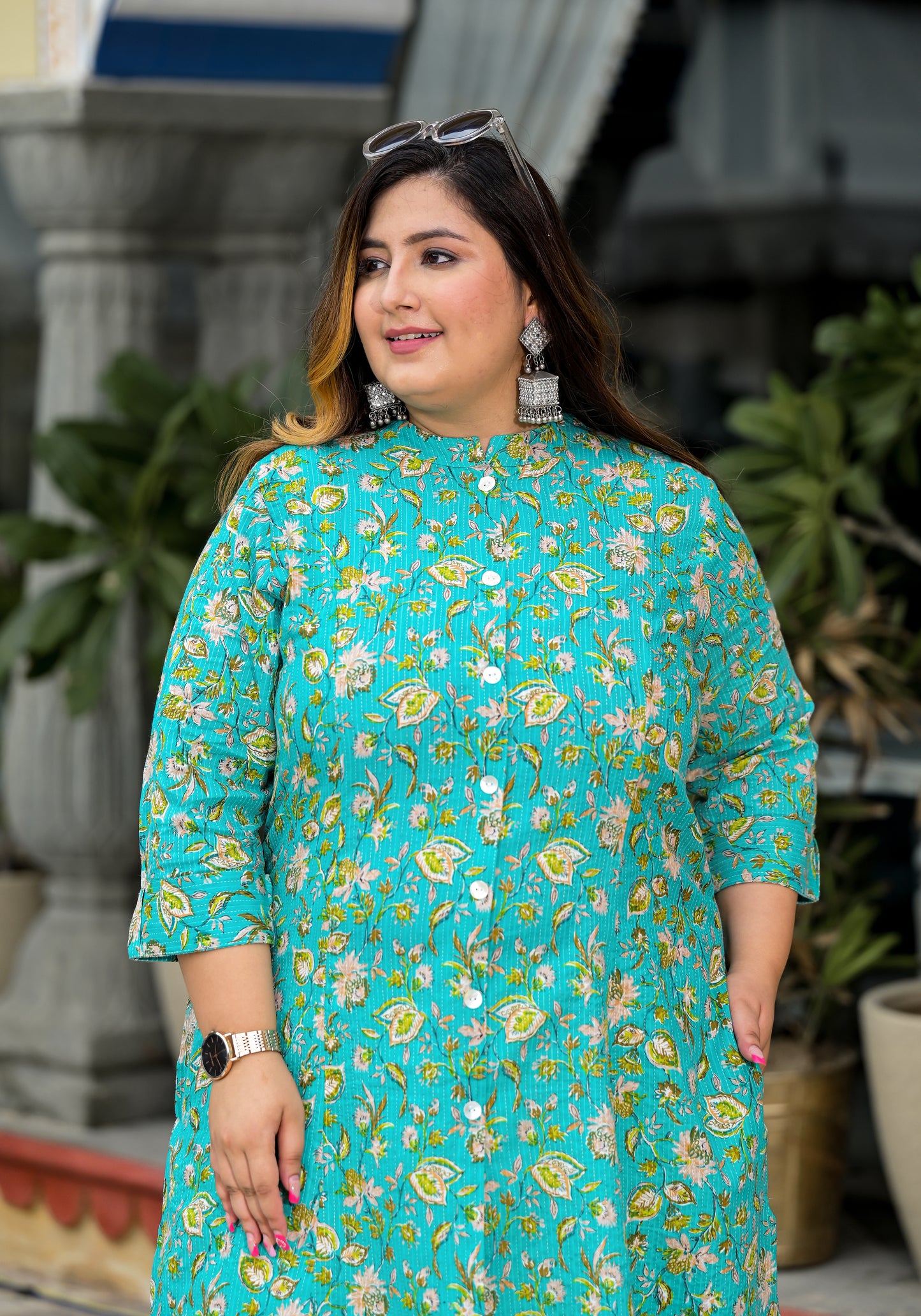 Sea Green Front Slit 'A' Line Kurta (Cotton)