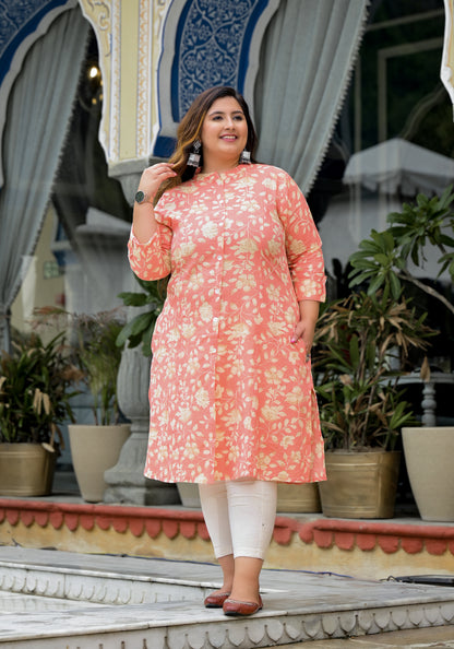 Orange Front Slit 'A' Line Kurta (Cotton)