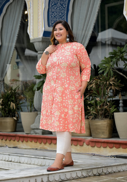 Orange Front Slit 'A' Line Kurta (Cotton)