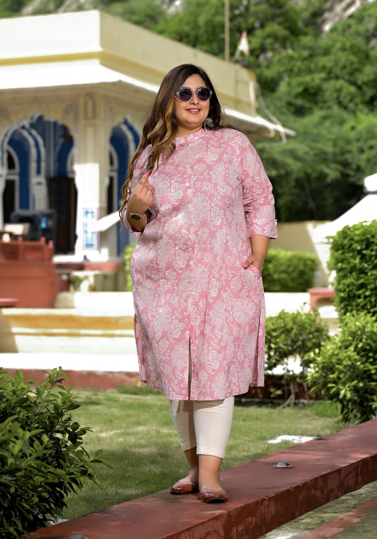 Pink Front Slit 'A' Line Kurta (Cotton)