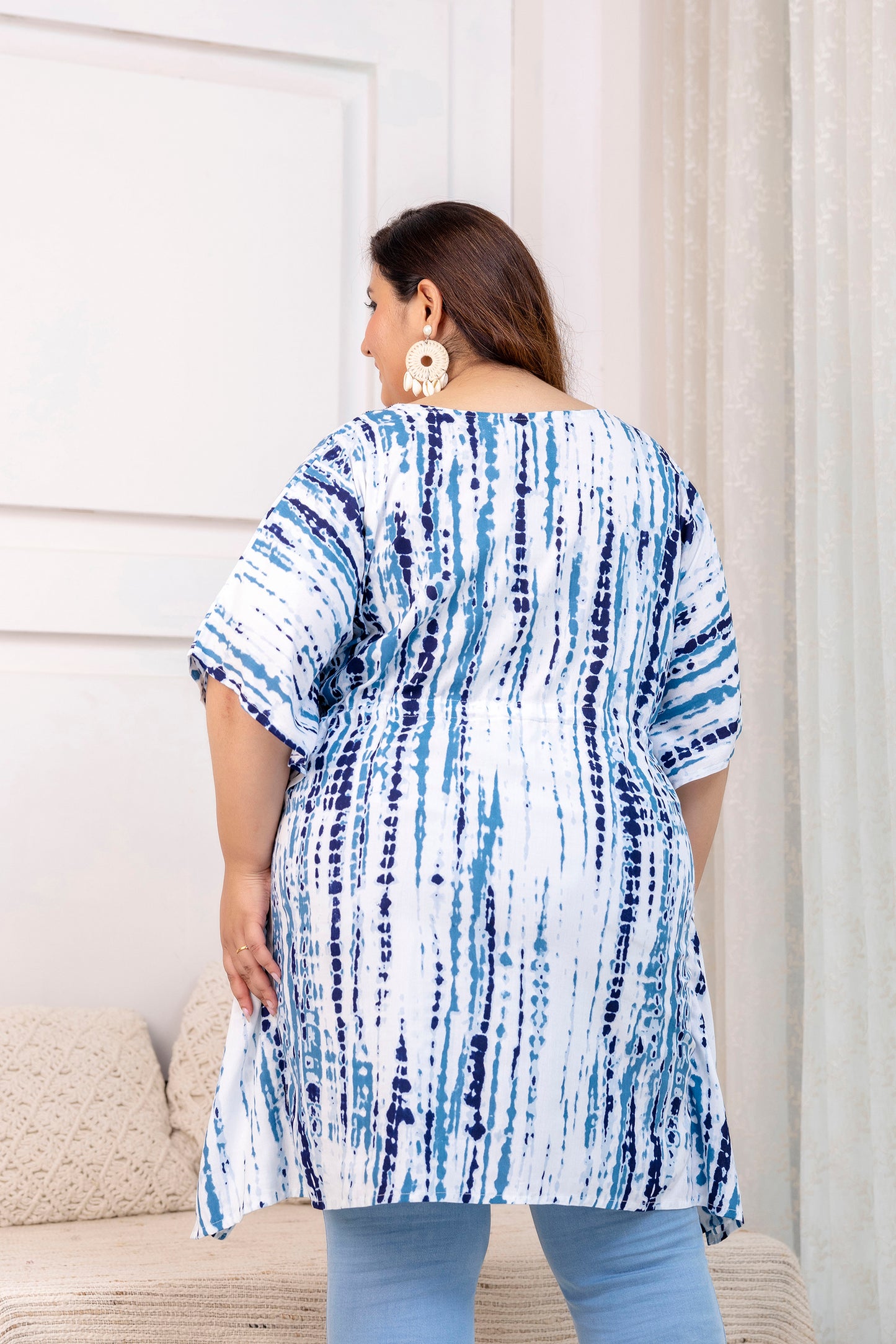 Blue Tie-Dye Kaftan Tunic Top