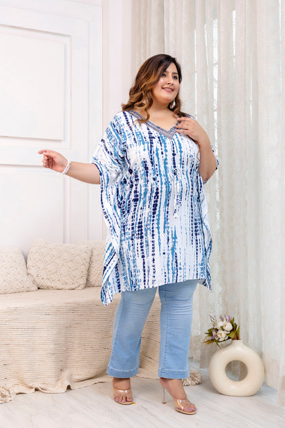 Blue Tie-Dye Kaftan Tunic Top