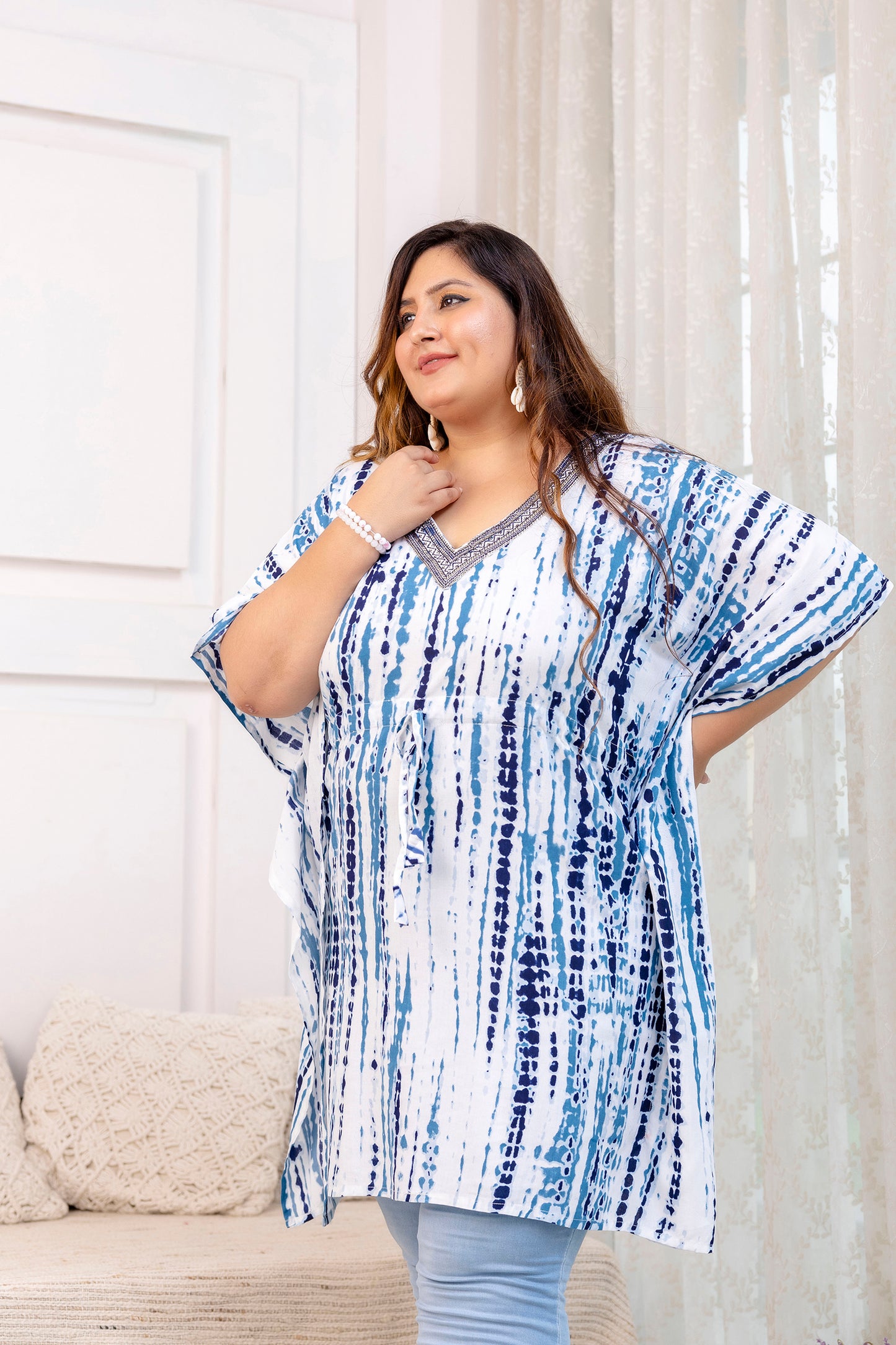 Blue Tie-Dye Kaftan Tunic Top