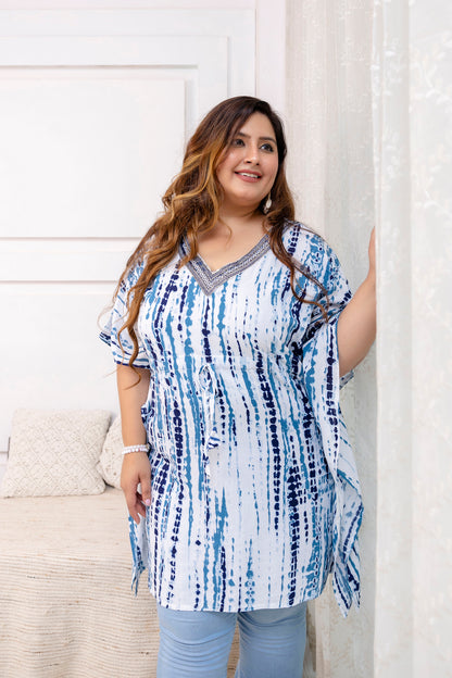 Blue Tie-Dye Kaftan Tunic Top